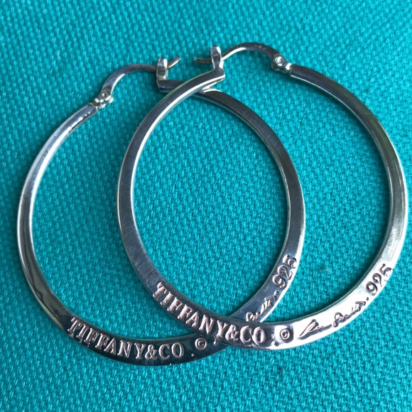 Tiffany Co 925 Large Flat Hoop Earrings 